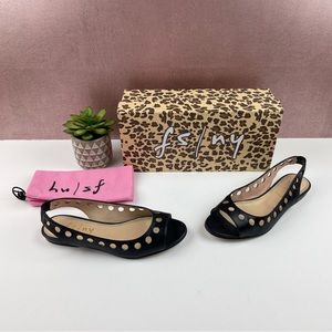 FS/NY Black Soft Calf Leather Perforated Sling Back Open Toe Shoes Sandals